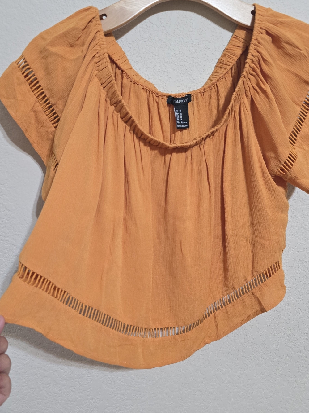 Forever 21 Orange Cropped Peasant Top